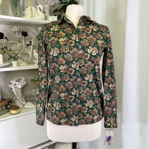 Vintage 70s Still Tagged Young Traditions Green Floral Blouse